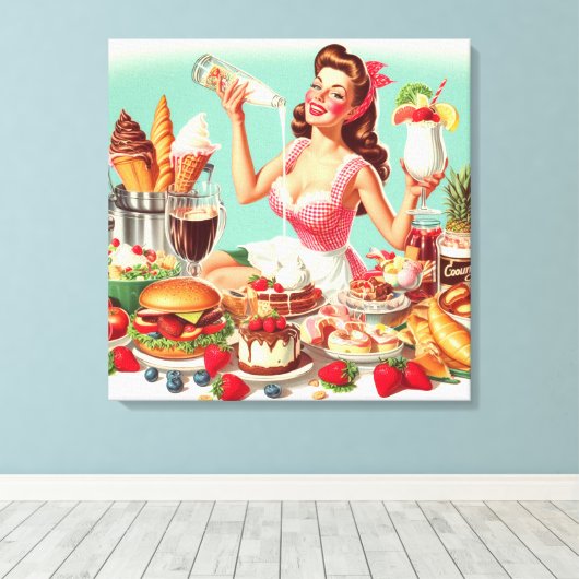  voedsel pin-up illustratie canvas afdruk (Insitu (Houten vloer))