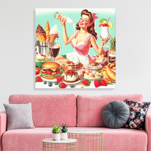  voedsel pin-up illustratie canvas afdruk (Insitu (Woonkamer))
