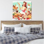  voedsel pin-up illustratie canvas afdruk (Insitu (Slaapkamer))