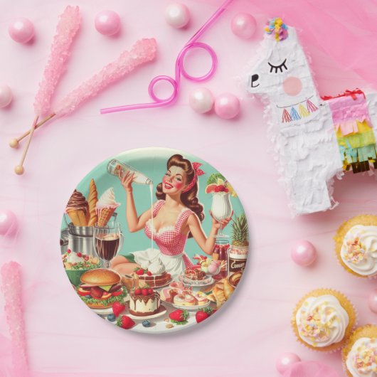  voedsel pin-up illustratie papieren bordje (Feest)