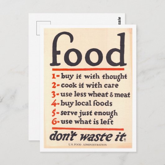 "Voedsel: Verspil het niet" Oorlog Poster Briefkaa Briefkaart (Voorkant / Achterkant)