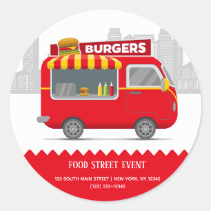 Voedsel vrachtwagen straat hamburgers ronde sticker
