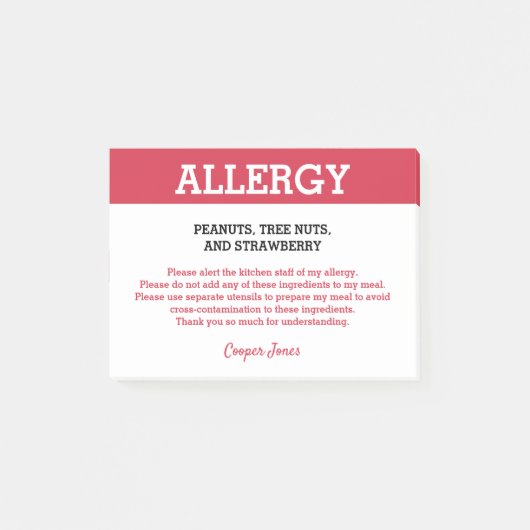 Voedselallergie Alert Restaurant gepersonaliseerd Post-it® Notes (Voorkant)