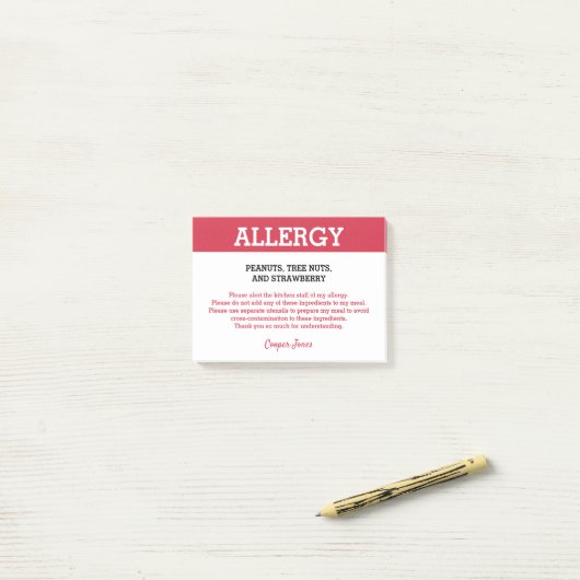Voedselallergie Alert Restaurant gepersonaliseerd Post-it® Notes (Op bureau)