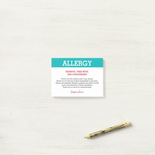 Voedselallergie Alert Restaurant Gepersonaliseerd Post-it® Notes (Op bureau)