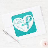 Voedselallergie Awareness Blauwgroen Lint Hart Vierkante Sticker (Envelop)