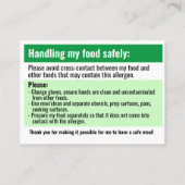 Voedselallergie: een allergene restaurantkaart visitekaartje (Achterkant)