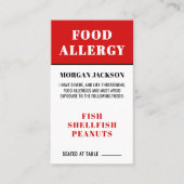 Voedselallergie Keukenveiligheid Kaart Visitekaartje (Voorkant)