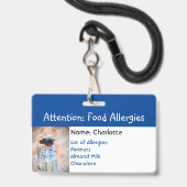 Voedselallergie Waarschuwing aangepaste foto badge (Voorzijde met lanyard)
