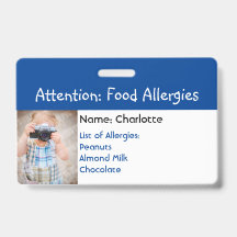 Voedselallergie Waarschuwing aangepaste foto badge