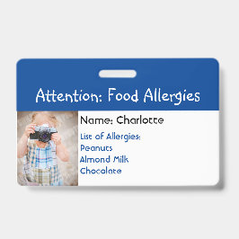 Voedselallergie Waarschuwing aangepaste foto badge