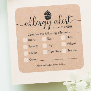 Voedselallergie Waarschuwing Minimalistische Kraft Vierkante Sticker