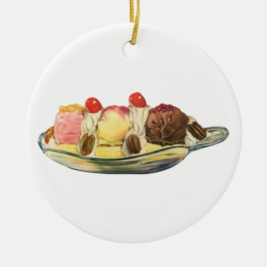  voedseldesserts, bananengespleten kersen keramisch ornament (Voorkant)
