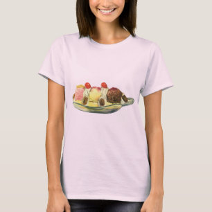 voedseldesserts, bananengespleten kersen t-shirt