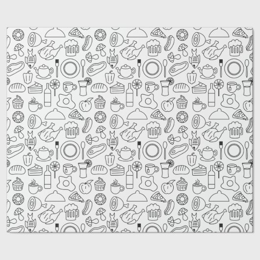 Voedseldoedelen zwart en wit cadeaupapier (Zoom)