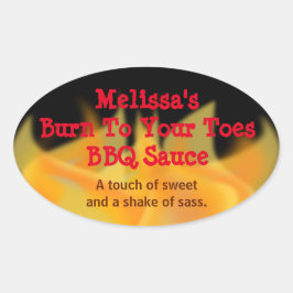 Voedseletiket met brandthema ovale sticker