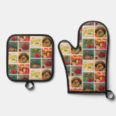  voedseletiketten - kleurrijk patroon ovenwant & pannenlap set (Voorkant)