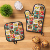  voedseletiketten - kleurrijk patroon ovenwant & pannenlap set (Top down)