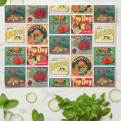 voedseletiketten kleurrijk patroon theedoek (Gevouwen)