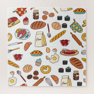  voedselillustraties: naadloos patroon. legpuzzel