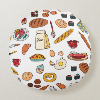  voedselillustraties: naadloos patroon. rond kussen