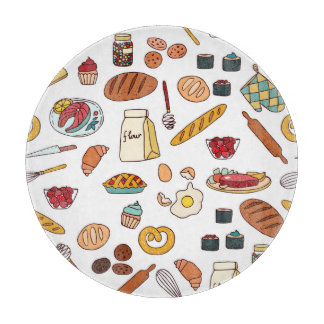  voedselillustraties: naadloos patroon. snijplank