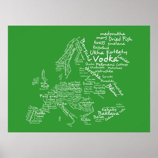 Voedselkaart van Europa (groen) Poster (Voorkant)
