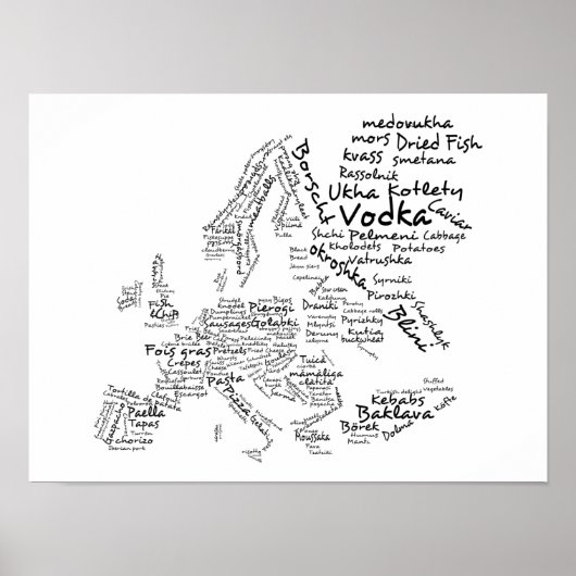 Voedselkaart van Europa (SMALL) Poster (Voorkant)
