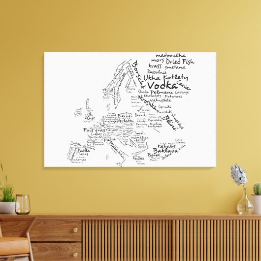 Voedselkaart van Europa - Wit Canvas Afdruk (Insitu (Woonkamer))