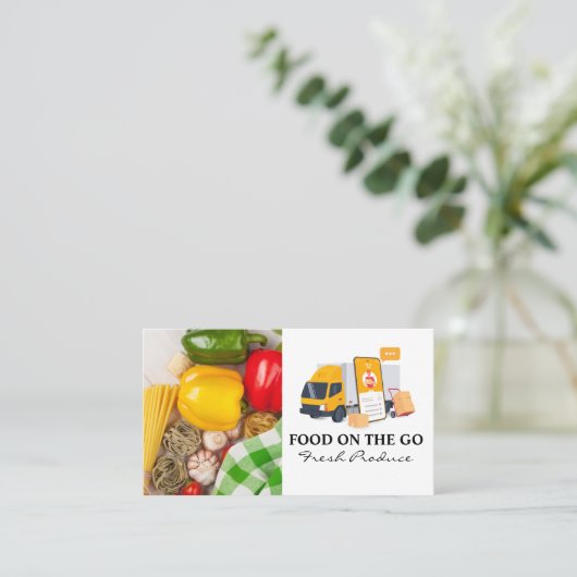 Voedselleveringsvrachtwagen | Produceren Visitekaartje (Staand voorkant)