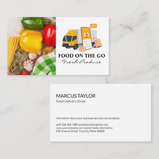 Voedselleveringsvrachtwagen | Produceren Visitekaartje (Voorkant / Achterkant)