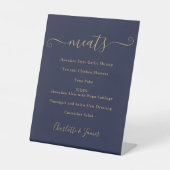 Voedselmenu handtekening script navyblauw en goud reclamebord met voetstuk (Voorkant)