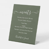 Voedselmenu handtekening script olijfgroen reclamebord met voetstuk (Voorkant)