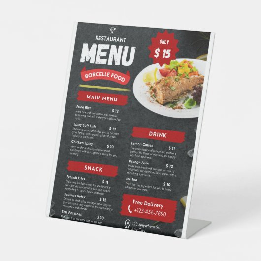 Voedselmenu's Reclamebord Met Voetstuk (Voorkant)