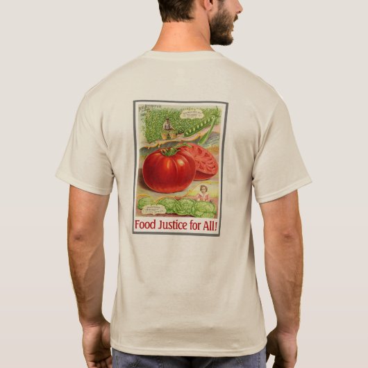 Voedselrechtvaardigheid -  tomaten & tuin t-shirt (Achterkant)