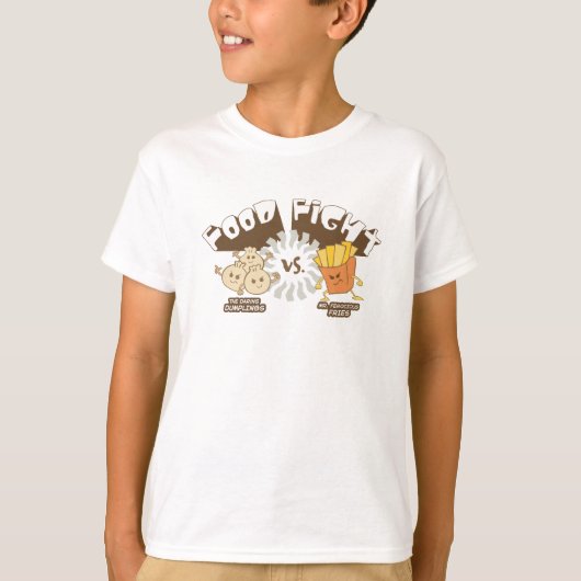 Voedselstrijd! Dumplings vs. friet T-shirt (Voorkant)
