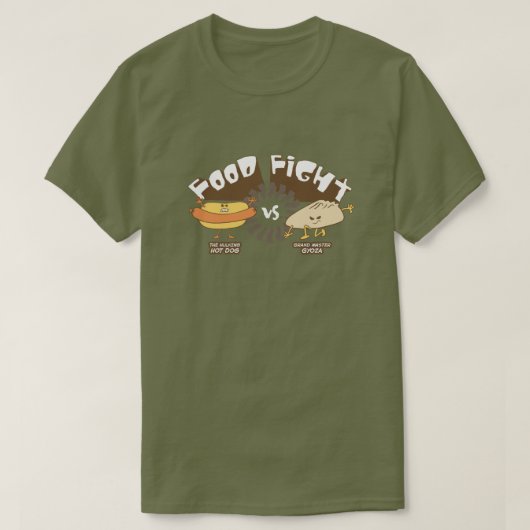 Voedselstrijd! Hotdog vs. Potsticker Grappig Word  T-shirt (Design voorkant)