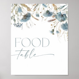 Voedseltafel bord boho stoffige blauwe wilde bloem poster