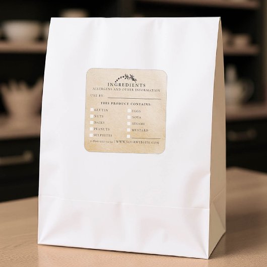 Voedselveiligheid Allergenen Handgemaakte Kraft Le Vierkante Sticker