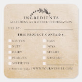 Voedselveiligheid Allergenen Handgemaakte Kraft Le Vierkante Sticker (Voorkant)
