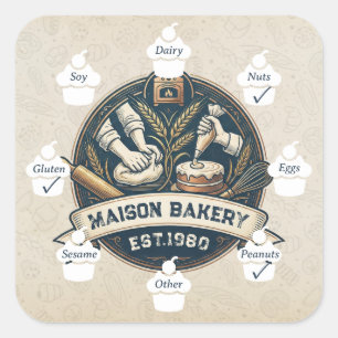 Voedselveiligheid Allergie Alarm Bakkerij Winkel B Vierkante Sticker