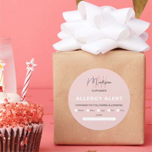 Voedselveiligheid Allergie Alert Bakkerij Monogram Ronde Sticker (Feest)