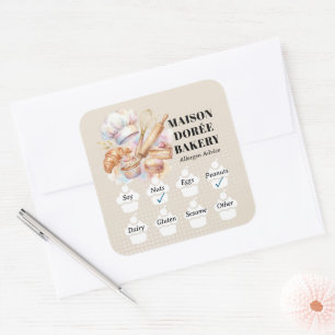 Voedselveiligheid Allergie Alert Bakkerij Winkel B Vierkante Sticker