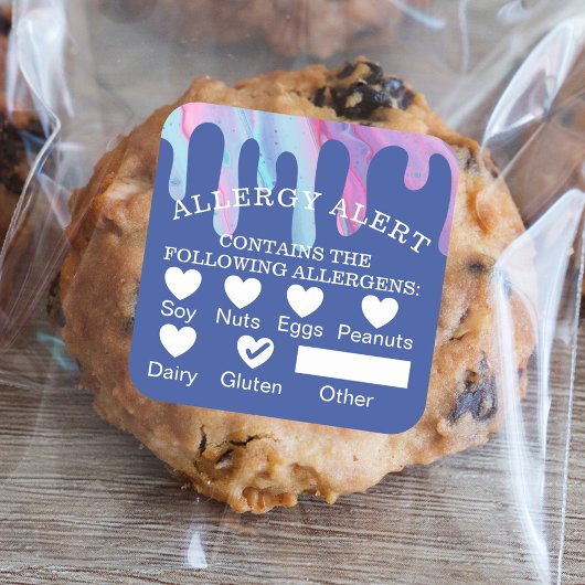 Voedselveiligheid Allergie Alert Roze Spiegel Glaz Vierkante Sticker