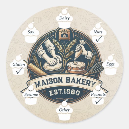 Voedselveiligheid Allergie Alert Rustic Bakery Cak Ronde Sticker (Voorkant)