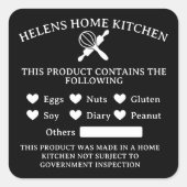 Voedselveiligheid Black Allergy Alert Bakery Stick Vierkante Sticker (Voorkant)