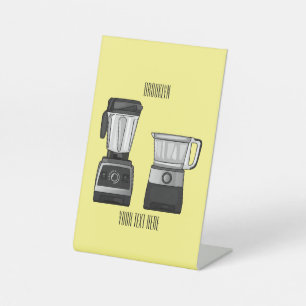 Voedselverwerker & blender cartoon illustratie  reclamebord met voetstuk