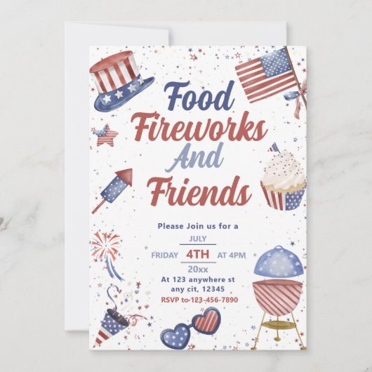 Voedselvriend en vuurwerk 4 juli BBQ Kaart (Voorkant)
