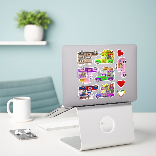 Voedselwagens sticker set (Laptop op bureau)
