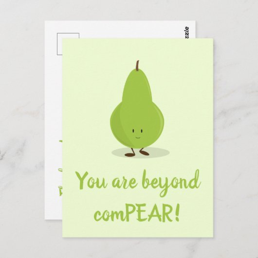 Voedselwoordspeling Dank u Pear Fruit Schattige Vo Briefkaart (Voorkant / Achterkant)